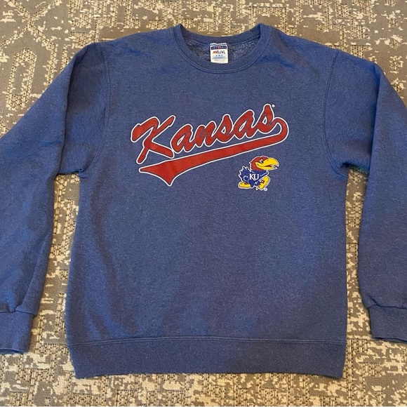 Kansas Jayhawks Jerzees Sweatshirt Size Small Color Blue - Picture 1 of 4